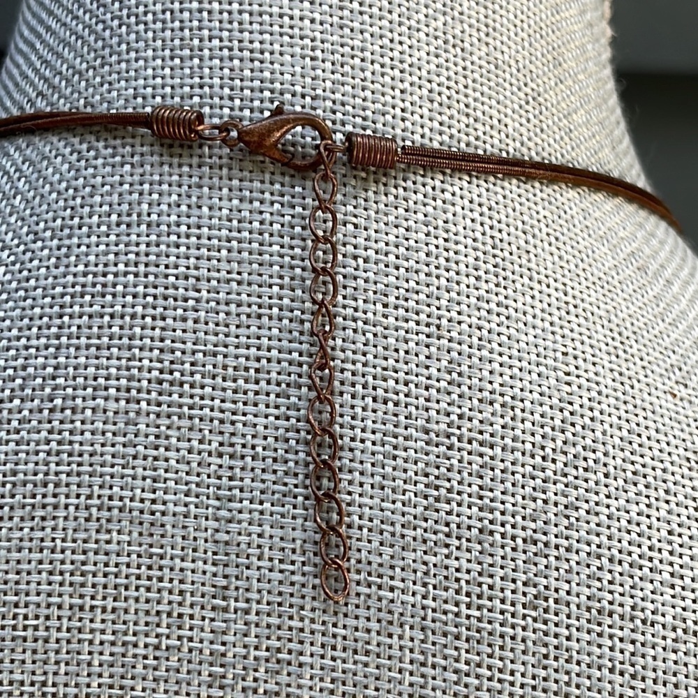 VINTAGE Necklace Brown Square Beads with Amber Colored Beads and Copper 25”- 30” - Picture 6 of 8